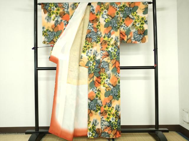 平和屋着物▼上質な小紋　草花　暈し染め　正絹　逸品　DABI5351op