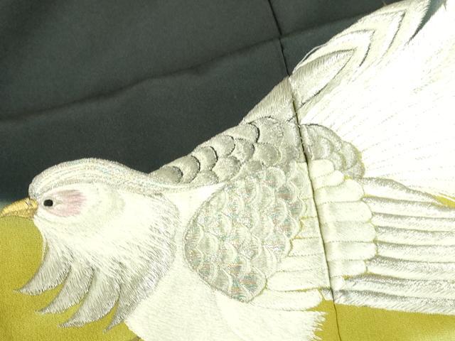 平和屋着物▼豪華黒留袖　刺繍　枝葉に尾長鳥　暈し染め　金銀糸　正絹　逸品　DABI5352op