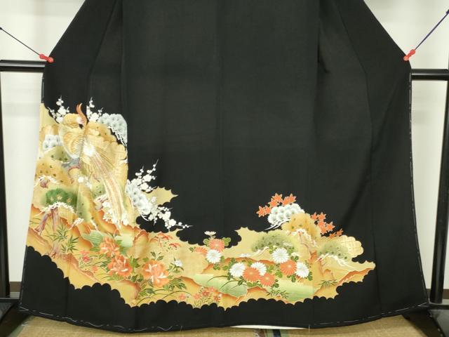 平和屋着物▼豪華黒留袖　刺繍　尾長鳥花文　金銀糸　正絹　逸品　DABI5353op