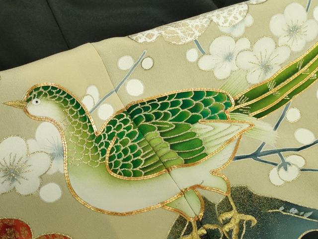 平和屋着物▼豪華黒留袖　駒刺繍　尾長鳥枝梅文　金彩　正絹　逸品　DABI5355op
