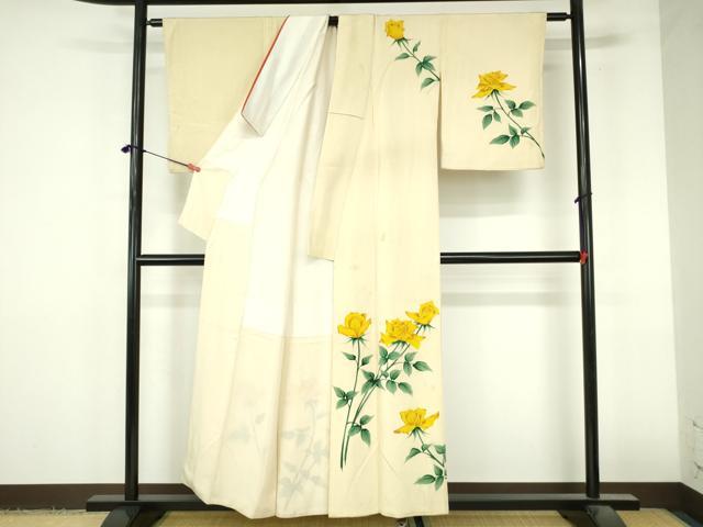 平和屋着物▼訪問着　手描き　草花　正絹　逸品　DABI5358op