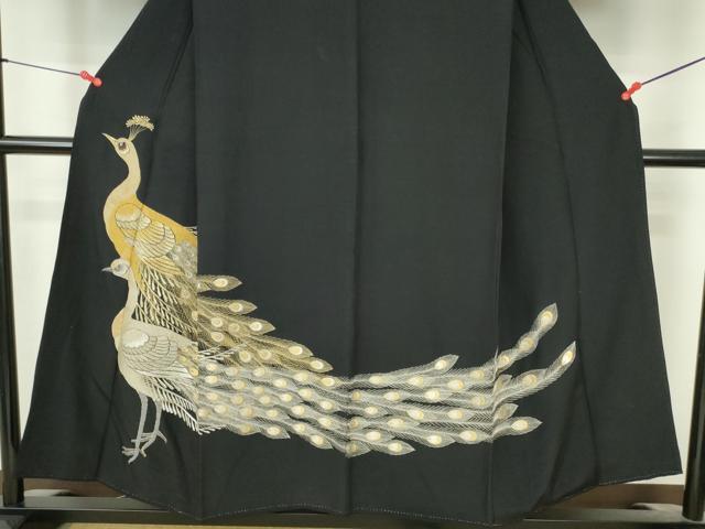 平和屋着物▼豪華黒留袖　総刺繍　孔雀　金銀糸　正絹　逸品　DABI5359op