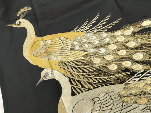 平和屋着物▼豪華黒留袖　総刺繍　孔雀　金銀糸　正絹　逸品　DABI5359op