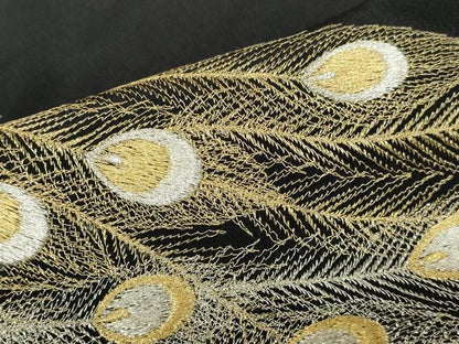 平和屋着物▼豪華黒留袖　総刺繍　孔雀　金銀糸　正絹　逸品　DABI5359op