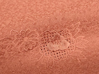 平和屋着物▼中国三大刺繍　スワトウ刺繍　汕頭刺繍　総刺繍　無地絵羽訪問着　草花　赤茶色　正絹　逸品　DABI5360op
