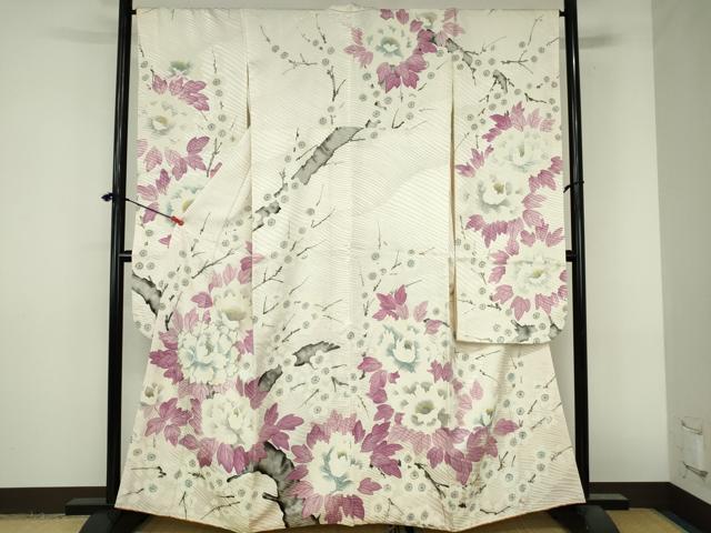 平和屋着物▼豪華振袖　駒刺繍　手描き　牡丹　枝梅　正絹　逸品　DABI5361op