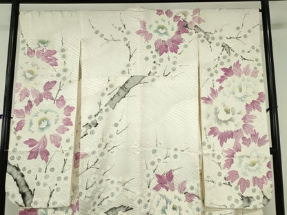 平和屋着物▼豪華振袖　駒刺繍　手描き　牡丹　枝梅　正絹　逸品　DABI5361op