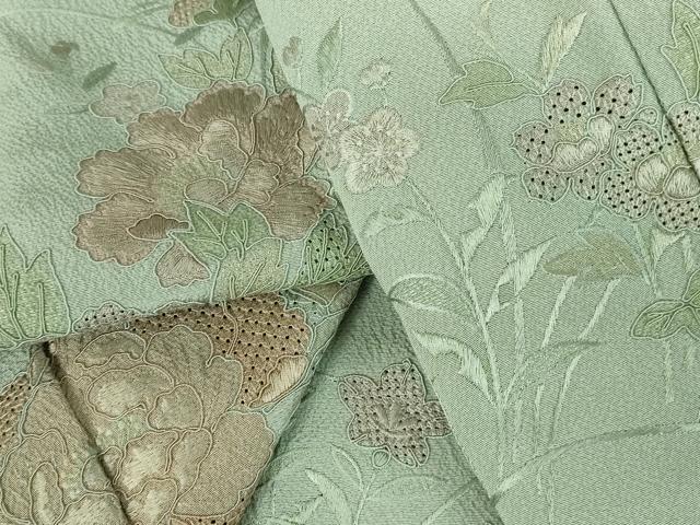 平和屋着物●中国三大刺繍　スワトウ刺繍　汕頭刺繍　総刺繍　訪問着　片輪車花文　正絹　逸品　DABI5368op