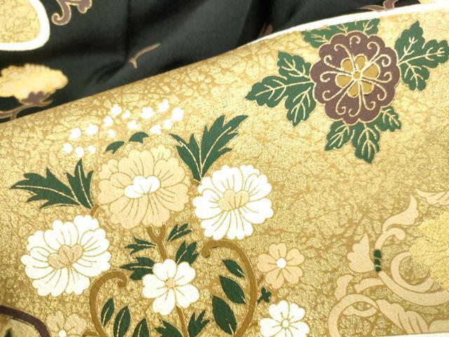 平和屋着物●螺鈿作家　甲斐泰造　黒留袖　螺鈿　御所車花文　金彩　正絹　逸品　DABI5369op