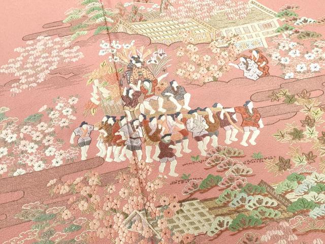 平和屋着物●豪華色留袖　総刺繍　人物風景花文　金糸　さが美扱い　正絹　逸品　DABI5373op