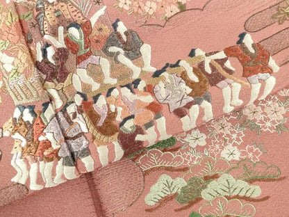 平和屋着物●豪華色留袖　総刺繍　人物風景花文　金糸　さが美扱い　正絹　逸品　DABI5373op