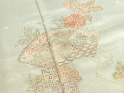 平和屋着物●中国三大刺繍　スワトウ刺繍　汕頭刺繍　相良刺繍　総刺繍　訪問着　地紙花文　暈し染め　正絹　逸品　DABI5375op