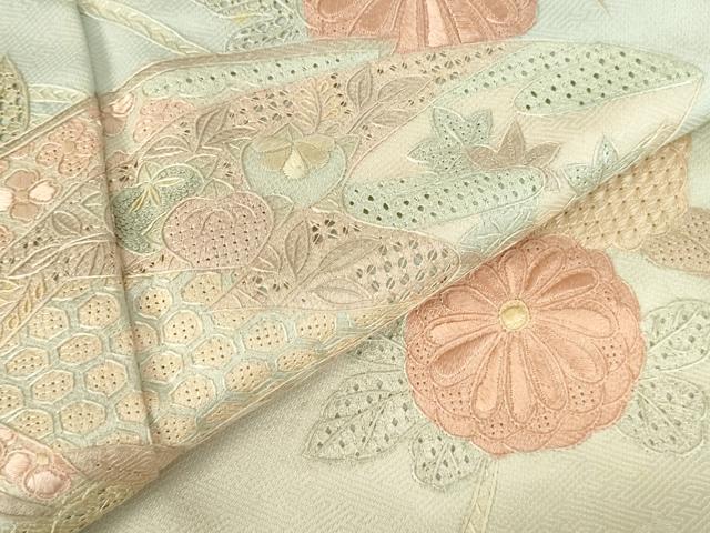 平和屋着物●中国三大刺繍　スワトウ刺繍　汕頭刺繍　相良刺繍　総刺繍　訪問着　地紙花文　暈し染め　正絹　逸品　DABI5375op