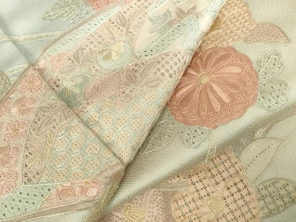 平和屋着物●中国三大刺繍　スワトウ刺繍　汕頭刺繍　相良刺繍　総刺繍　訪問着　地紙花文　暈し染め　正絹　逸品　DABI5375op