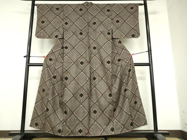 平和屋着物●本場大島紬　龍郷絣　花菱文　正絹　逸品　DABI5378op