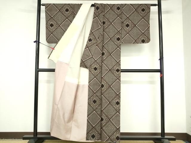 平和屋着物●本場大島紬　龍郷絣　花菱文　正絹　逸品　DABI5378op