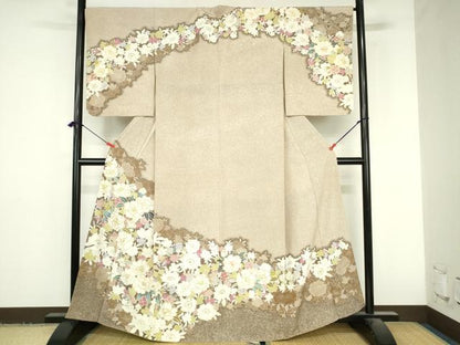 平和屋着物●訪問着　駒刺繍　牡丹　草花　暈し染め　金彩　正絹　逸品　DABI5379op
