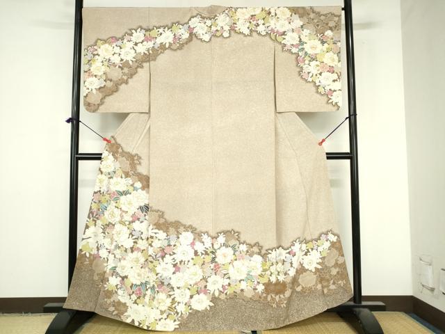 平和屋着物●訪問着　駒刺繍　牡丹　草花　暈し染め　金彩　正絹　逸品　DABI5379op