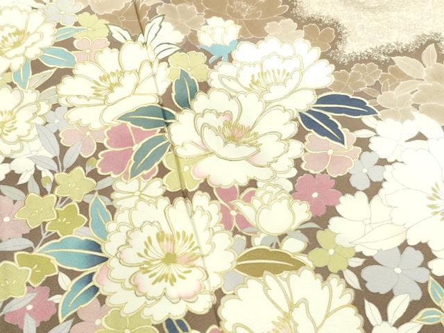 平和屋着物●訪問着　駒刺繍　牡丹　草花　暈し染め　金彩　正絹　逸品　DABI5379op