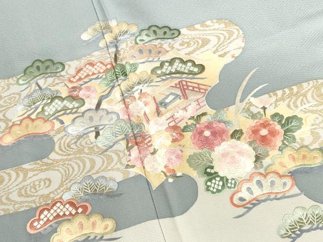 平和屋着物●訪問着　総刺繍　風景花松文　金彩　正絹　逸品　DABI5387op