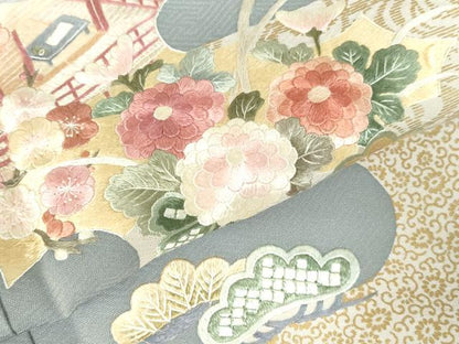 平和屋着物●訪問着　総刺繍　風景花松文　金彩　正絹　逸品　DABI5387op