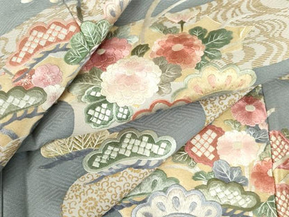 平和屋着物●訪問着　総刺繍　風景花松文　金彩　正絹　逸品　DABI5387op