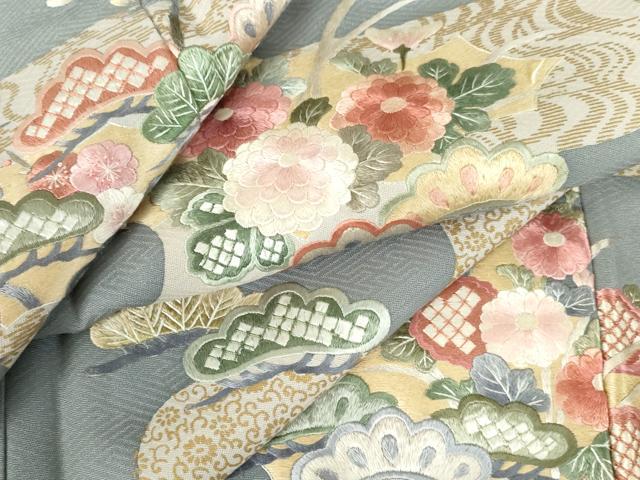 平和屋着物●訪問着　総刺繍　風景花松文　金彩　正絹　逸品　DABI5387op