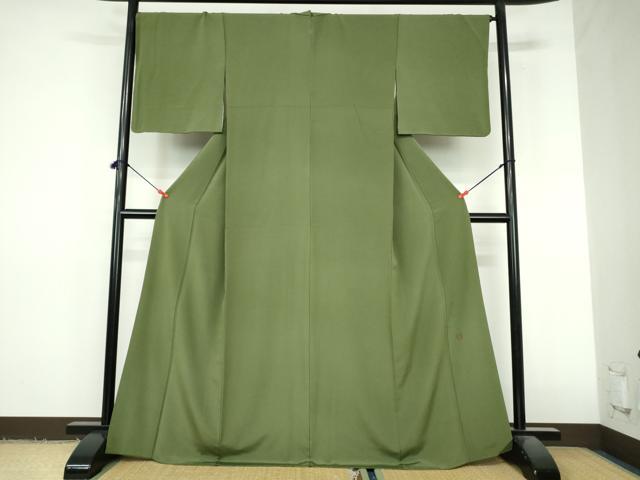平和屋着物●上質な色無地　作家物　草色　宇治緑茶染　正絹　逸品　DABI5388op