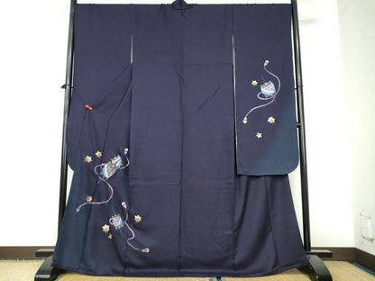 平和屋着物●豪華振袖　総刺繍　糸巻花文　暈し染め　金糸　正絹　逸品　DABI5389op