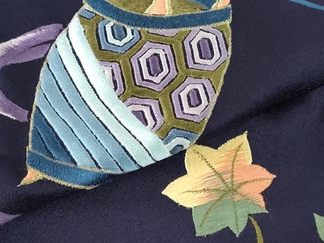 平和屋着物●豪華振袖　総刺繍　糸巻花文　暈し染め　金糸　正絹　逸品　DABI5389op