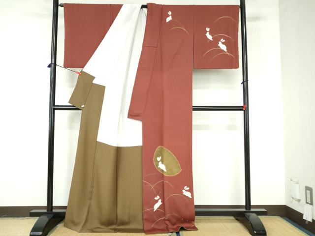 平和屋着物●ファッションデザイナー HIROKO KOSHINO コシノヒロコ 訪問着 刺繍 絞り 跳び兎 露芝 さが美扱い ロング丈 逸品 DABI5399op