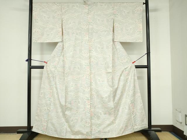 平和屋着物●本場大島紬　白大島　風景文　正絹　逸品　未使用　DABI5403op
