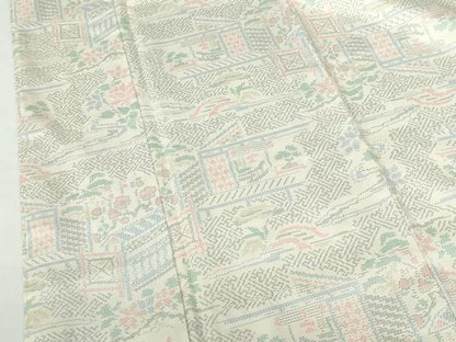 平和屋着物●本場大島紬　白大島　風景文　正絹　逸品　未使用　DABI5403op
