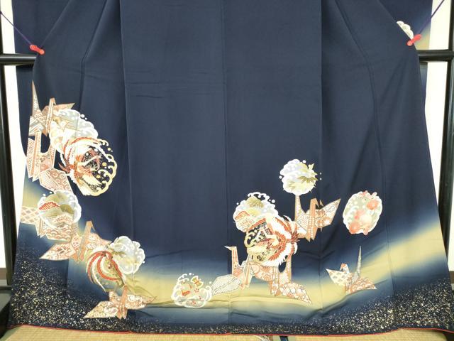 平和屋着物●豪華振袖　駒刺繍　鳳凰花松文　暈し染め　金彩　正絹　逸品　DABI5407op