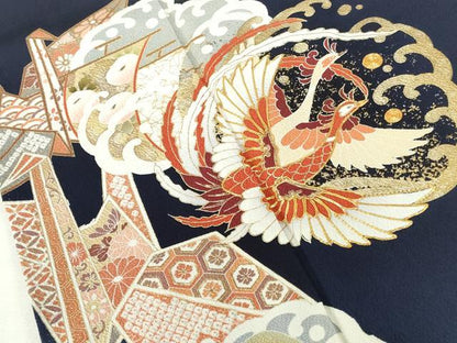 平和屋着物●豪華振袖　駒刺繍　鳳凰花松文　暈し染め　金彩　正絹　逸品　DABI5407op