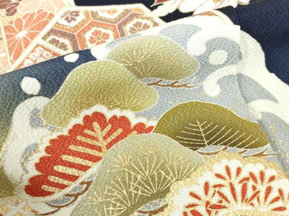 平和屋着物●豪華振袖　駒刺繍　鳳凰花松文　暈し染め　金彩　正絹　逸品　DABI5407op
