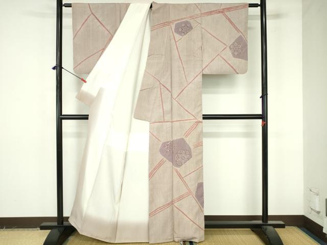 平和屋着物●訪問着　紬地　絞り　刺し子　舞花　正絹　逸品　DABI5408op