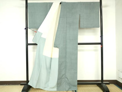 平和屋着物●結城紬　湊鼠色　正絹　逸品　DABI5409op