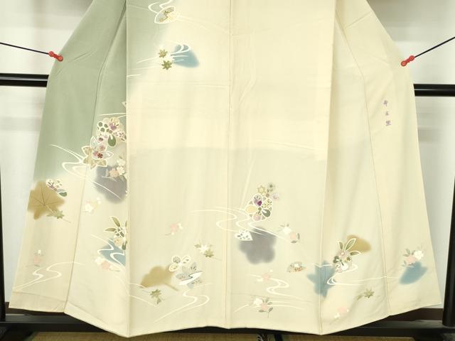 平和屋着物●西陣　京の名門　じゅらく謹製　帝王紫　訪問着　駒刺繍　舞花　暈し染め　金糸　正絹　逸品　DABI5414op