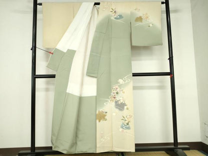 平和屋着物●西陣　京の名門　じゅらく謹製　帝王紫　訪問着　駒刺繍　舞花　暈し染め　金糸　正絹　逸品　DABI5414op