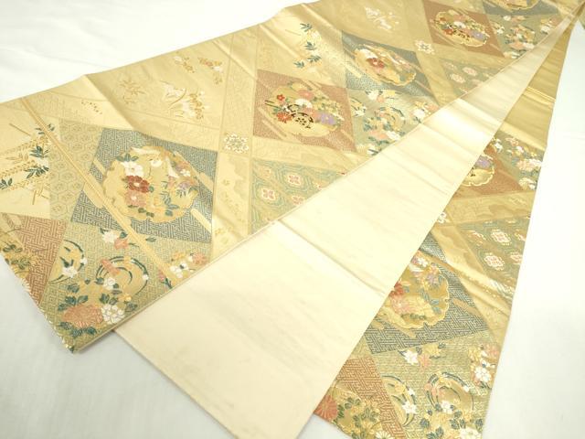 平和屋本店▼六通柄袋帯　唐織　雪輪飛鶴花文　本金箔　正絹　逸品　DABI5416op