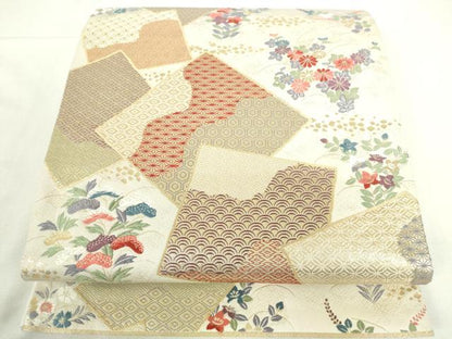 平和屋本店▼六通柄袋帯　唐織　四君子　純金箔　正絹　逸品　DABI5417op