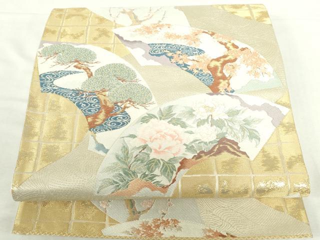 平和屋本店▼六通柄袋帯　唐織　光悦地紙　純金箔　正絹　逸品　DABI5418op