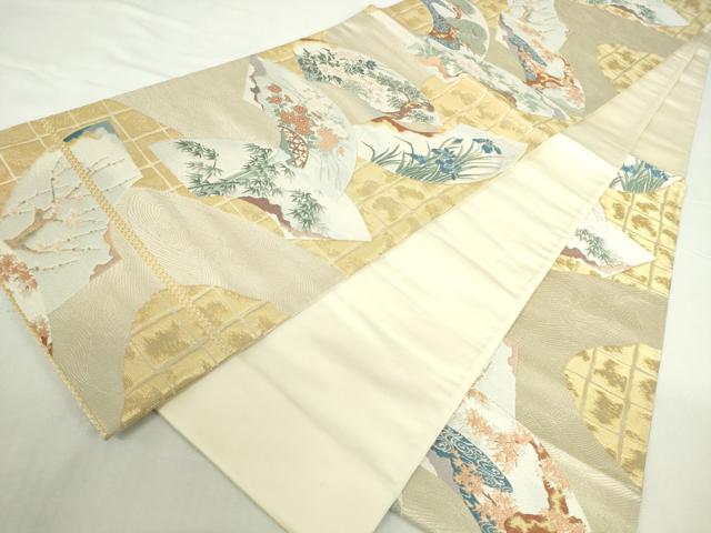 平和屋本店▼六通柄袋帯　唐織　光悦地紙　純金箔　正絹　逸品　DABI5418op