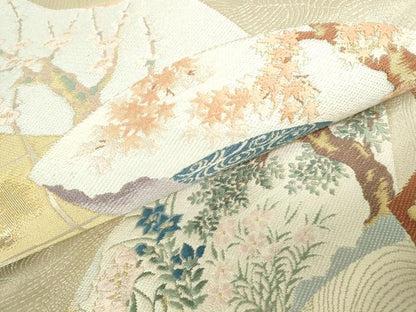 平和屋本店▼六通柄袋帯　唐織　光悦地紙　純金箔　正絹　逸品　DABI5418op