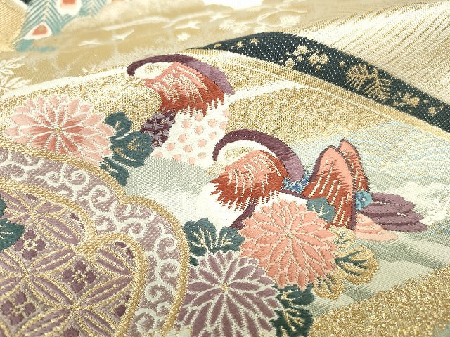 平和屋本店▼六通柄袋帯　唐織　瑞晴孔雀文　本金箔　正絹　逸品　DABI5419op