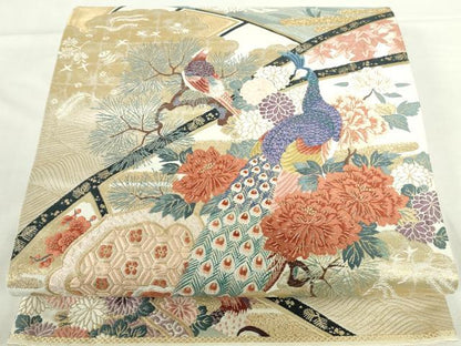 平和屋本店▼六通柄袋帯　唐織　瑞晴孔雀文　本金箔　正絹　逸品　DABI5419op