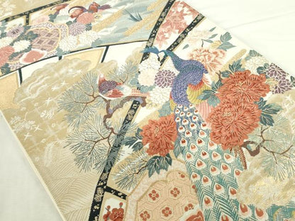 平和屋本店▼六通柄袋帯　唐織　瑞晴孔雀文　本金箔　正絹　逸品　DABI5419op