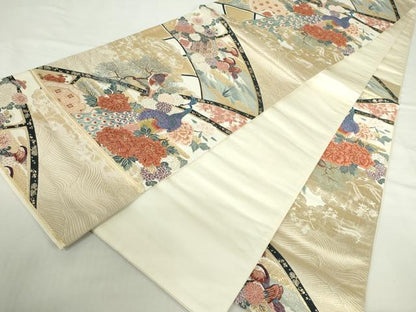 平和屋本店▼六通柄袋帯　唐織　瑞晴孔雀文　本金箔　正絹　逸品　DABI5419op