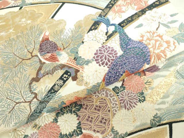 平和屋本店▼六通柄袋帯　唐織　瑞晴孔雀文　本金箔　正絹　逸品　DABI5419op